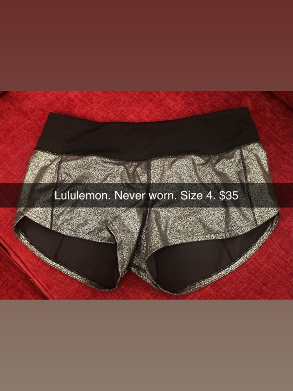 lululemon athletica Silver Metallic and Black Athletic Shorts
